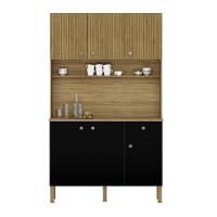 Cozinha C/ Portas E Gavetas Lusso Freijó / Nero / Ripado - 2