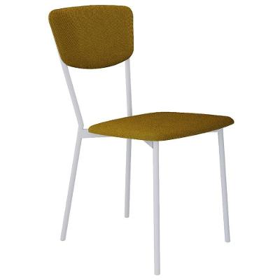 Cadeira Estofada Para Sala De Jantar Village Branco C01 Linho Mostarda - Lyam Decor