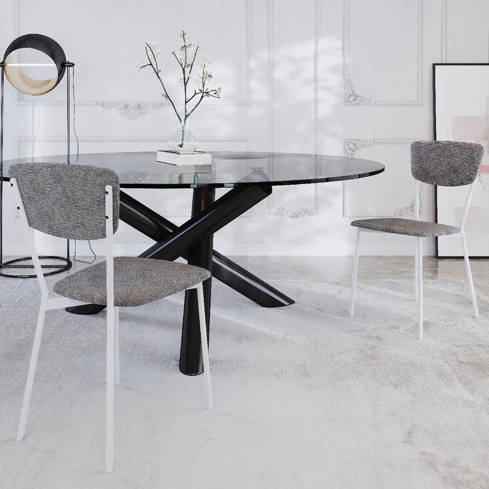 Cadeira Estofada Para Sala De Jantar Village Branco C01 Linho Prata - Lyam Decor - 2