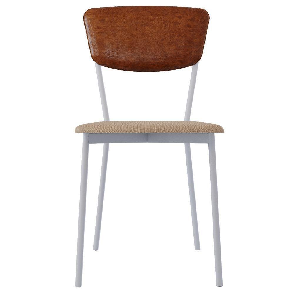 Cadeira Estofada Para Sala De Jantar Village Branco C01 Linho Areia Courino Caramelo - Lyam Decor - 3