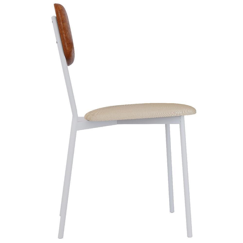 Cadeira Estofada Para Sala De Jantar Village Branco C01 Linho Areia Courino Caramelo - Lyam Decor - 6