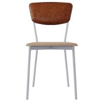 Cadeira Estofada Para Sala De Jantar Village Branco C01 Linho Areia Courino Caramelo - Lyam Decor - 3