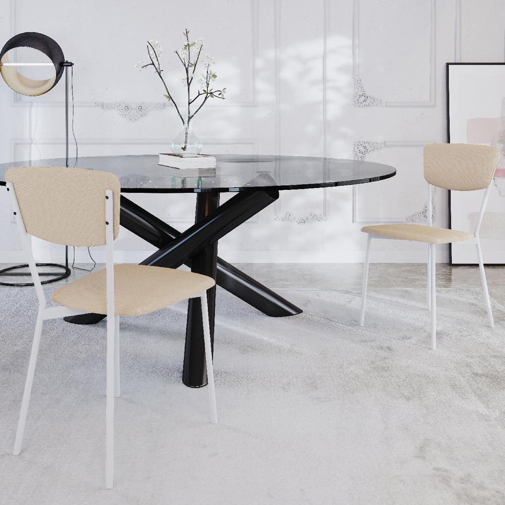 Cadeira Estofada Para Sala De Jantar Village Branco C01 Linho Areia - Lyam Decor - 2