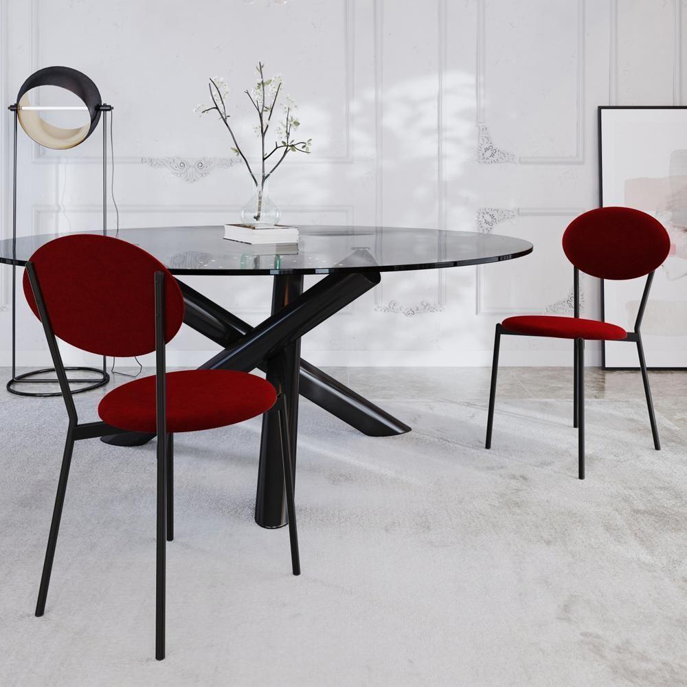Cadeira Estofada Para Sala De Jantar Azuri Preto C01 Veludo Vermelho Vinho - Lyam Decor - 2