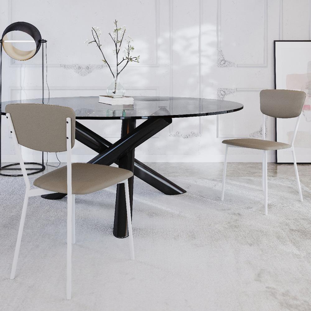 Cadeira Estofada Para Sala De Jantar Village Branco C01 Courino Cinza - Lyam Decor - 2