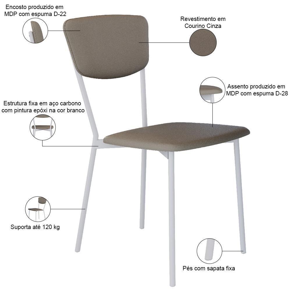 Cadeira Estofada Para Sala De Jantar Village Branco C01 Courino Cinza - Lyam Decor - 4