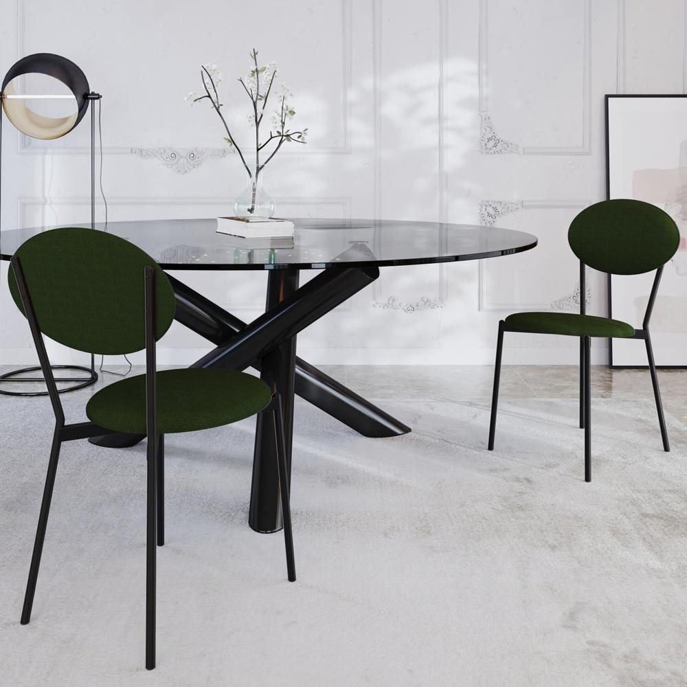 Cadeira Estofada Para Sala De Jantar Azuri Preto C01 Linho Verde Musgo - Lyam Decor - 2