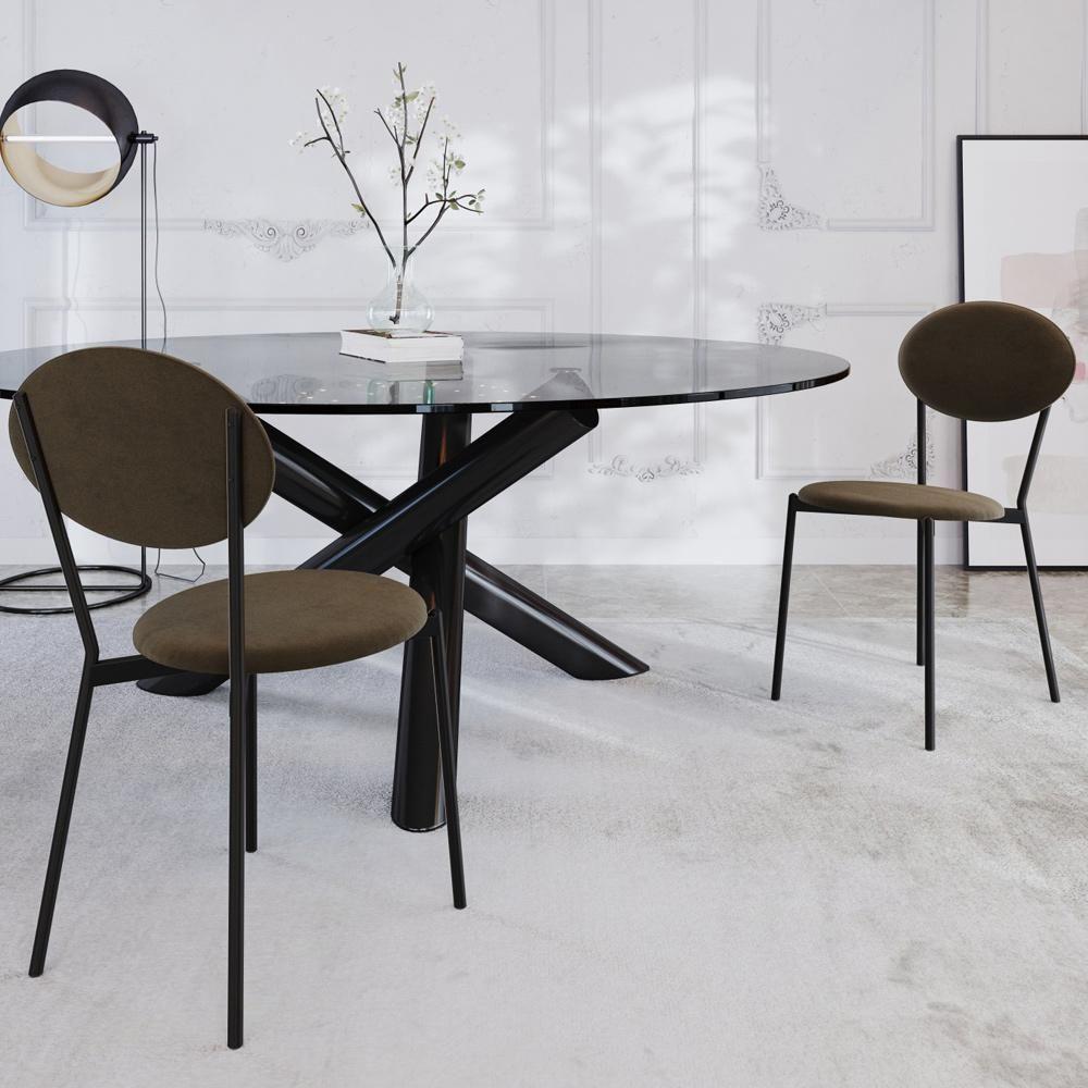 Cadeira Estofada Para Sala De Jantar Azuri Preto C01 Veludo Marrom Sand - Lyam Decor - 2