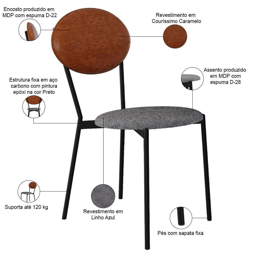 Cadeira Estofada Para Sala De Jantar Azuri Preto C01 Linho Prata Courino Caramelo - Lyam Decor - 4