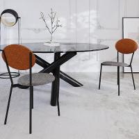 Cadeira Estofada Para Sala De Jantar Azuri Preto C01 Linho Prata Courino Caramelo - Lyam Decor - 2