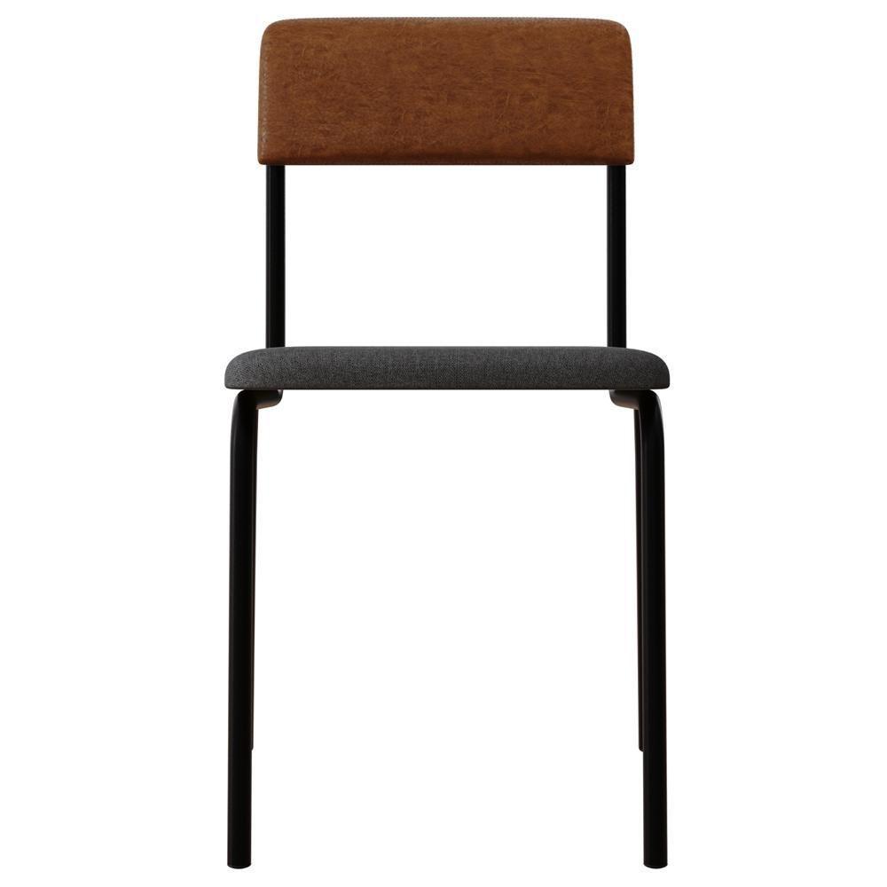 Kit 02 Cadeiras Estofada Para Sala De Jantar Sense Preto C01 Linho Cinza Claro Courino Caramelo - Lyam Decor - 3