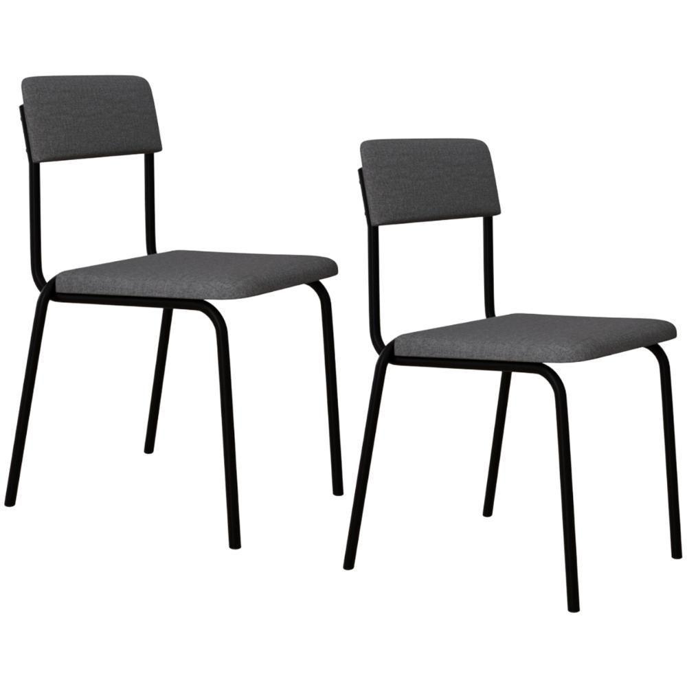 Kit 02 Cadeiras Estofada Para Sala De Jantar Sense Preto C01 Linho Cinza Claro - Lyam Decor - 1