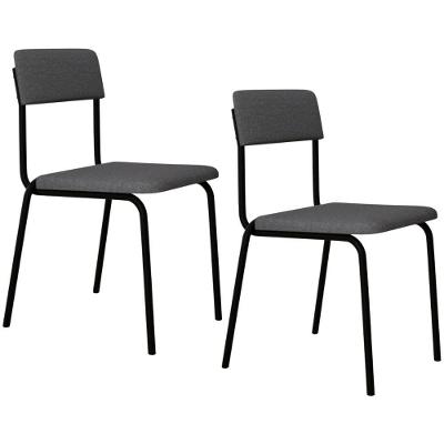 Kit 02 Cadeiras Estofada Para Sala De Jantar Sense Preto C01 Linho Cinza Claro - Lyam Decor