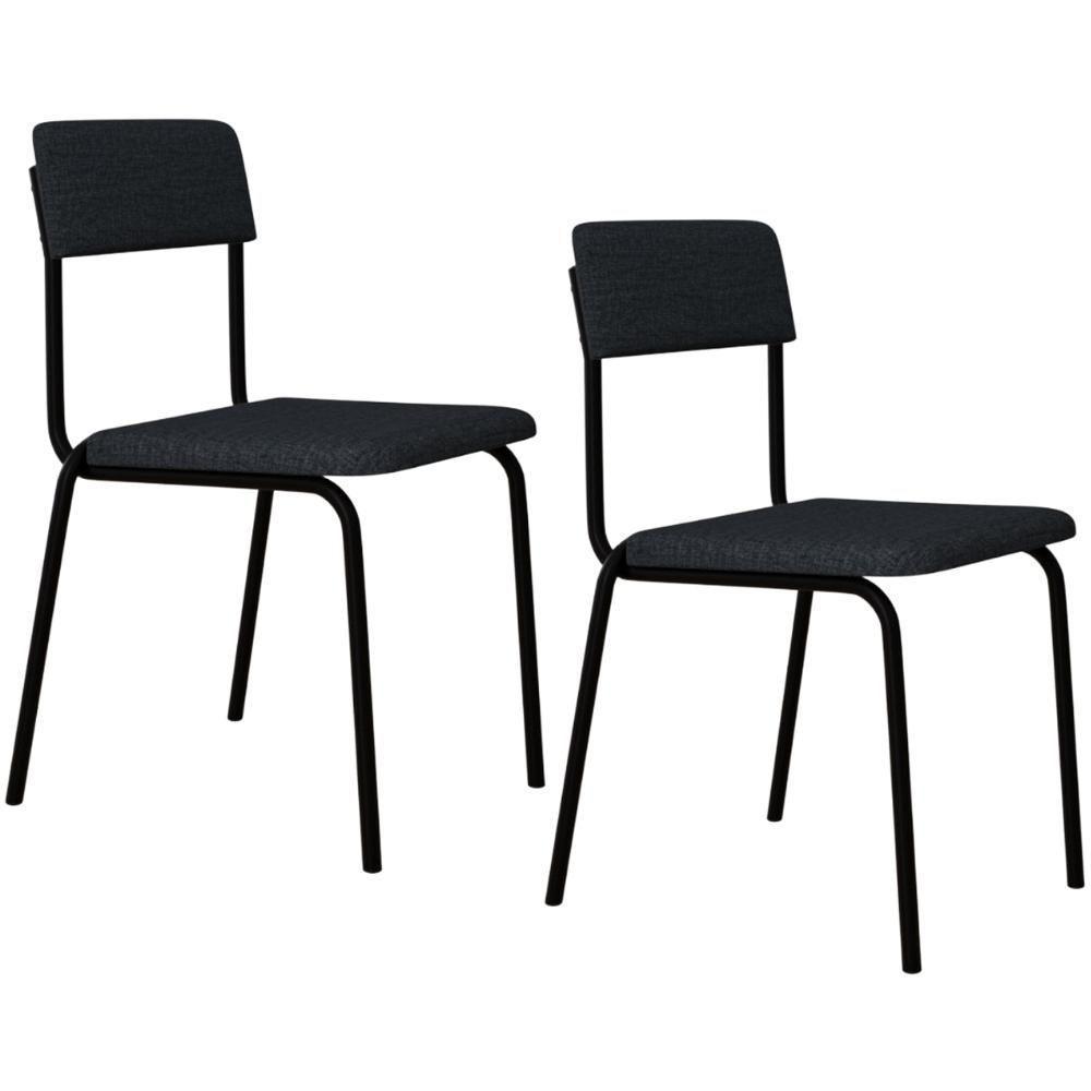 Kit 02 Cadeiras Estofada Para Sala De Jantar Sense Preto C01 Linho Cinza - Lyam Decor - 1