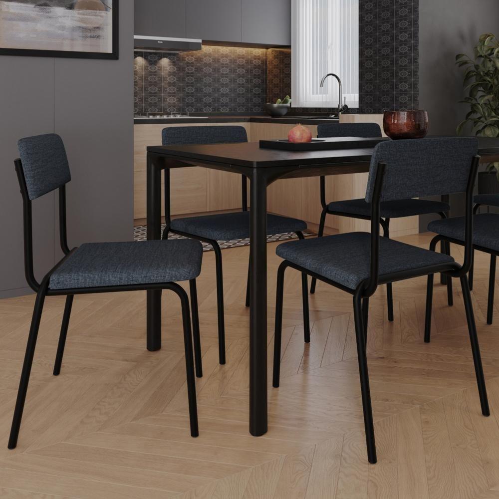 Kit 02 Cadeiras Estofada Para Sala De Jantar Sense Preto C01 Linho Cinza - Lyam Decor - 2