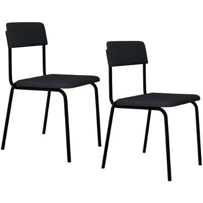 Kit 02 Cadeiras Estofada Para Sala De Jantar Sense Preto C01 Linho Cinza - Lyam Decor