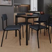 Kit 02 Cadeiras Estofada Para Sala De Jantar Sense Preto C01 Linho Cinza - Lyam Decor - 2