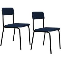 Kit 02 Cadeiras Estofada Para Sala De Jantar Sense Preto C01 Linho Azul - Lyam Decor - 1