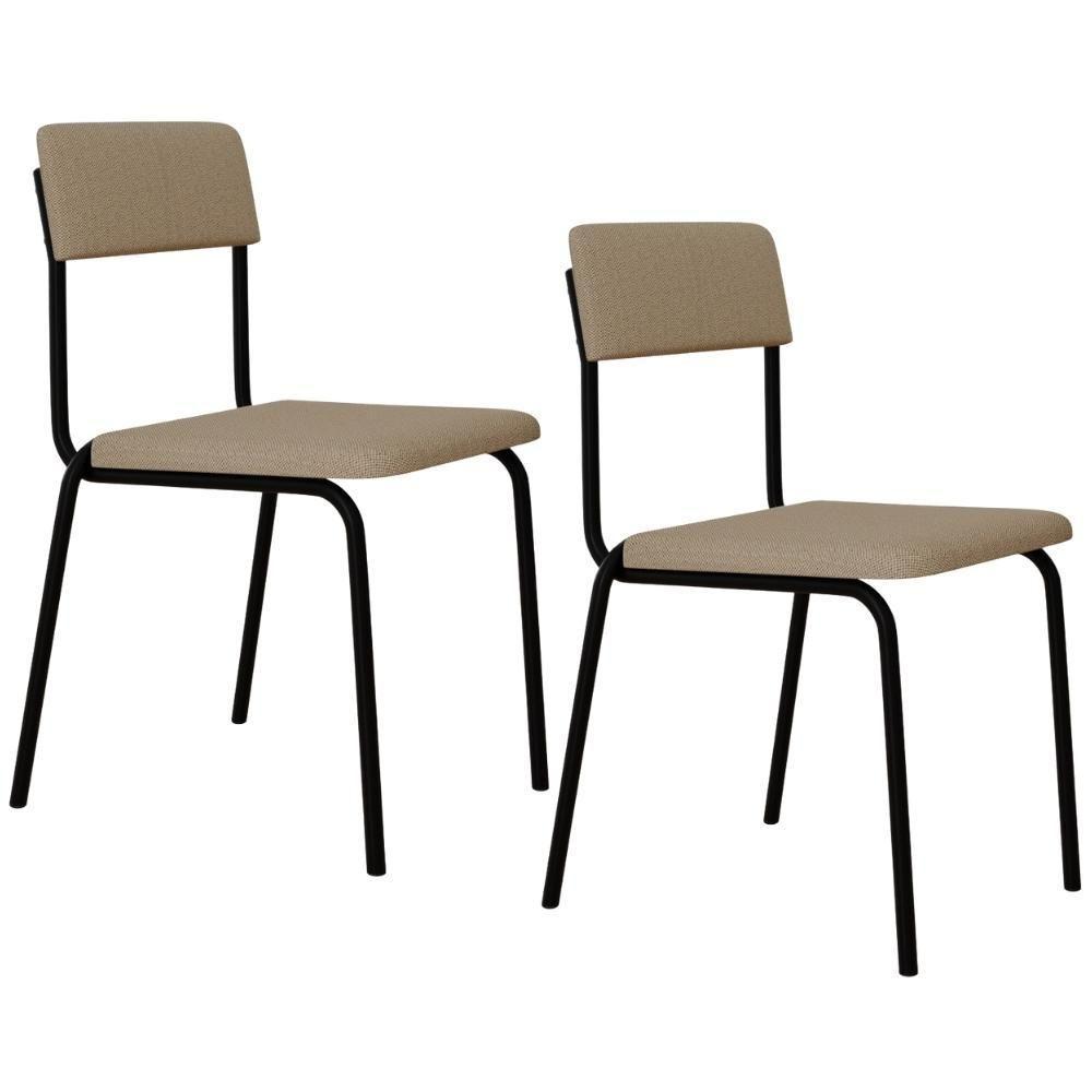 Kit 02 Cadeiras Estofada Para Sala De Jantar Sense Preto C01 Linho Areia - Lyam Decor - 1