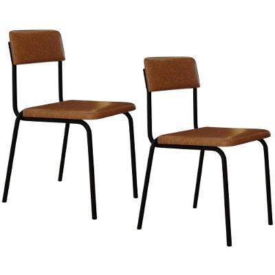 Kit 02 Cadeiras Estofada Para Sala De Jantar Sense Preto C01 Courino Caramelo - Lyam Decor