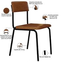 Kit 02 Cadeiras Estofada Para Sala De Jantar Sense Preto C01 Courino Caramelo - Lyam Decor