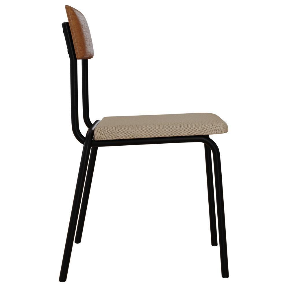 Kit 02 Cadeiras Estofada Para Sala De Jantar Sense Preto C01 Linho Areia Courino Caramelo - Lyam Decor - 6