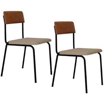 Kit 02 Cadeiras Estofada Para Sala De Jantar Sense Preto C01 Linho Areia Courino Caramelo - Lyam Decor