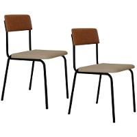 Kit 02 Cadeiras Estofada Para Sala De Jantar Sense Preto C01 Linho Areia Courino Caramelo - Lyam Decor - 1