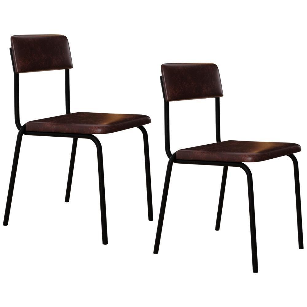 Kit 02 Cadeiras Estofada Para Sala De Jantar Sense Preto C01 Courino Café - Lyam Decor - 1