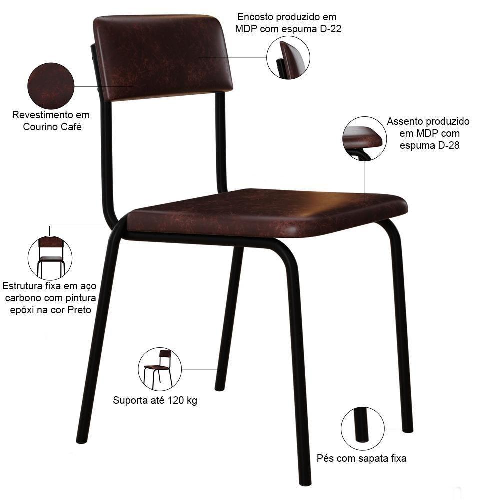 Kit 02 Cadeiras Estofada Para Sala De Jantar Sense Preto C01 Courino Café - Lyam Decor - 4