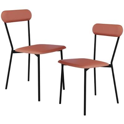 Kit 02 Cadeiras Estofada Para Sala De Jantar Liora Preto C01 Courino Terra Rosê - Lyam Decor