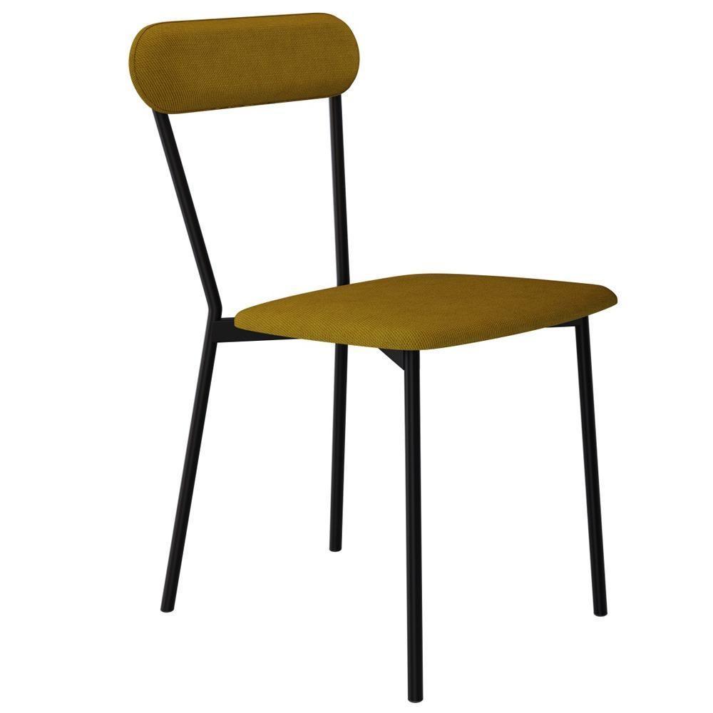 Kit 02 Cadeiras Estofada Para Sala De Jantar Liora Preto C01 Linho Mostarda - Lyam Decor - 6
