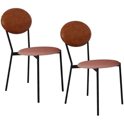 Kit 02 Cadeiras Estofada Para Sala De Jantar Azuri Preto C01 Linho Rosê Courino Caramelo - Lyam Decor