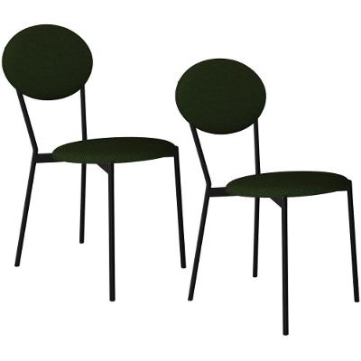 Kit 02 Cadeiras Estofada Para Sala De Jantar Azuri Preto C01 Linho Verde Musgo - Lyam Decor