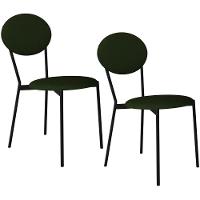 Kit 02 Cadeiras Estofada Para Sala De Jantar Azuri Preto C01 Linho Verde Musgo - Lyam Decor - 1