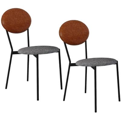 Kit 02 Cadeiras Estofada Para Sala De Jantar Azuri Preto C01 Linho Prata Courino Caramelo - Lyam Decor