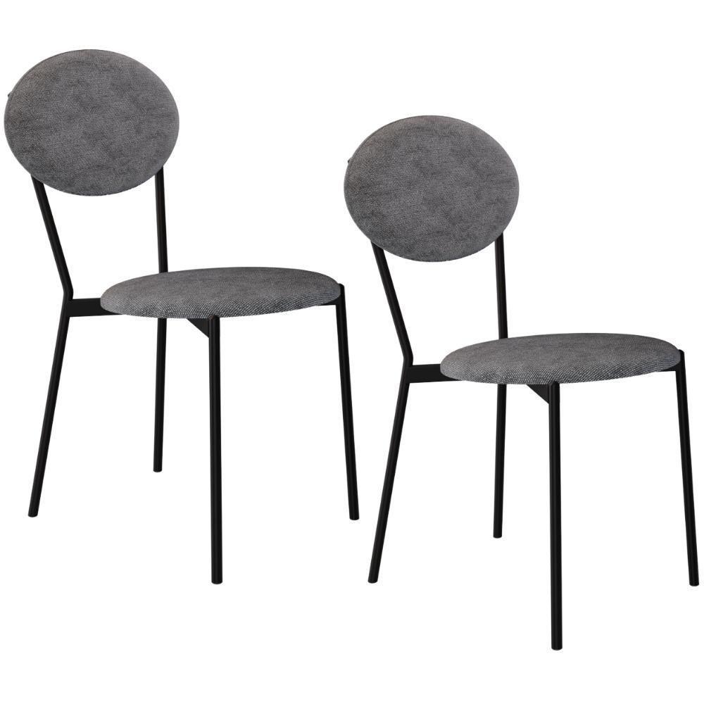 Kit 02 Cadeiras Estofada Para Sala De Jantar Azuri Preto C01 Linho Prata - Lyam Decor - 1