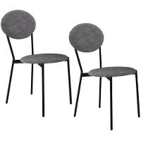 Kit 02 Cadeiras Estofada Para Sala De Jantar Azuri Preto C01 Linho Prata - Lyam Decor - 1