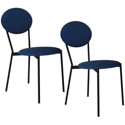 Kit 02 Cadeiras Estofada Para Sala De Jantar Azuri Preto C01 Linho Azul - Lyam Decor