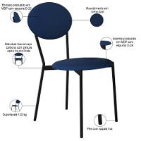 Kit 02 Cadeiras Estofada Para Sala De Jantar Azuri Preto C01 Linho Azul - Lyam Decor