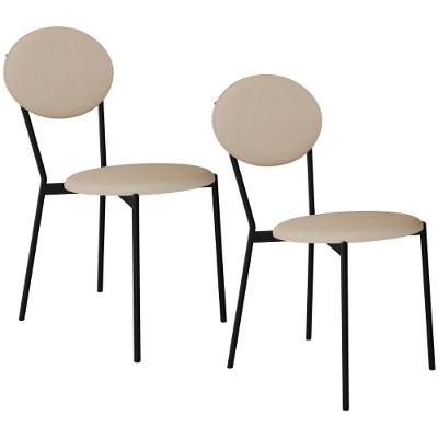 Kit 02 Cadeiras Estofada Para Sala De Jantar Azuri Preto C01 Linho Areia - Lyam Decor