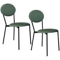 Kit 02 Cadeiras Estofada Para Sala De Jantar Azuri Preto C01 Courino Verde Sálvia - Lyam Decor - 1