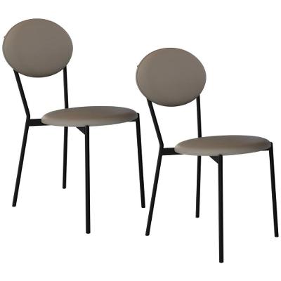 Kit 02 Cadeiras Estofada Para Sala De Jantar Azuri Preto C01 Courino Cinza - Lyam Decor