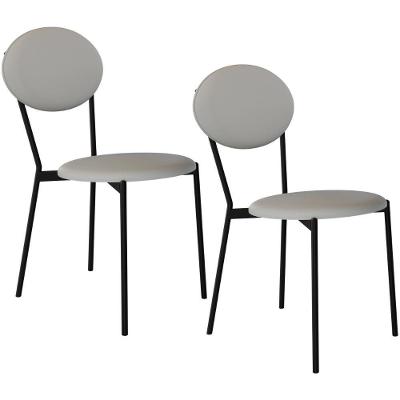 Kit 02 Cadeiras Estofada Para Sala De Jantar Azuri Preto C01 Courino Off White - Lyam Decor