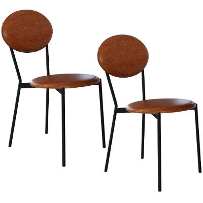 Kit 02 Cadeiras Estofada Para Sala De Jantar Azuri Preto C01 Courino Caramelo - Lyam Decor