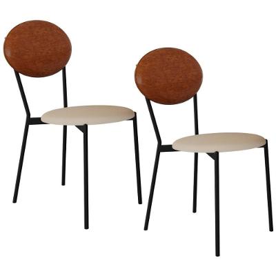 Kit 02 Cadeiras Estofada Para Sala De Jantar Azuri Preto C01 Linho Areia Courino Caramelo - Lyam Decor