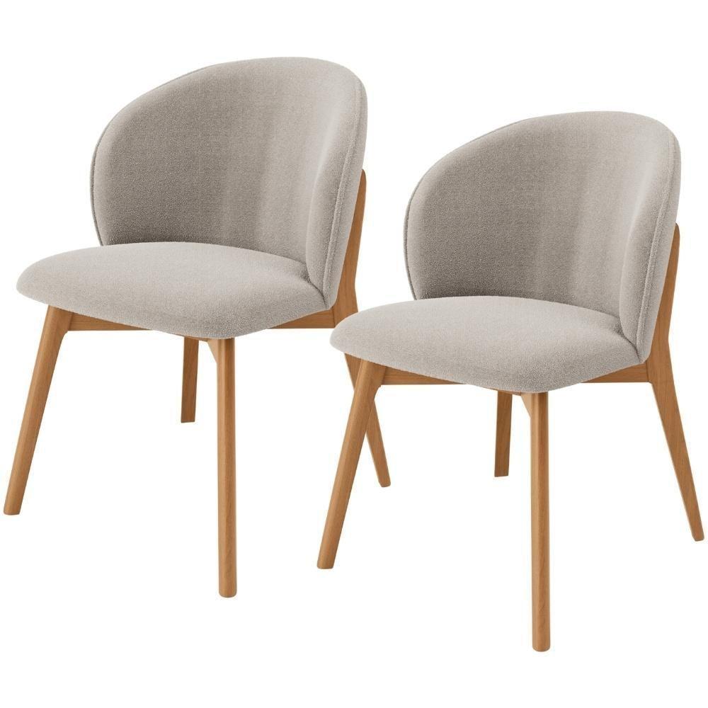 Kit 02 Cadeiras De Jantar E Estar Living Estofada Mia L02 Bouclê Creme - Lyam Decor - 1