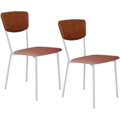 Kit 02 Cadeira Para Sala De Jantar Village Branco C01 Linho Rosê Courino Caramelo - Lyam Decor