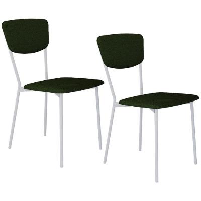 Kit 02 Cadeira Para Sala De Jantar Village Branco C01 Linho Verde Musgo - Lyam Decor