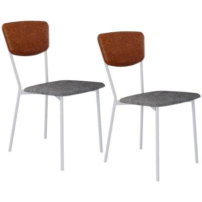 Kit 02 Cadeira Para Sala De Jantar Village Branco C01 Linho Prata Courino Caramelo - Lyam Decor